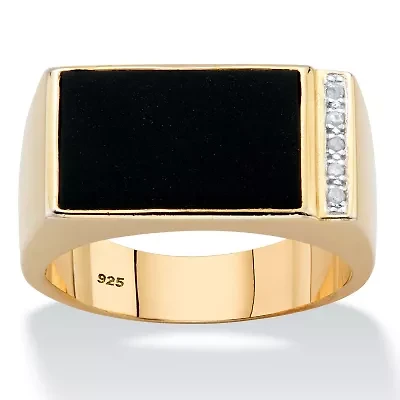 Men's Genuine Onyx and Diamond Accent Gold-Plated Silver Rectangular Ring