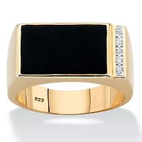 Men's Genuine Onyx and Diamond Accent Gold-Plated Silver Rectangular Ring