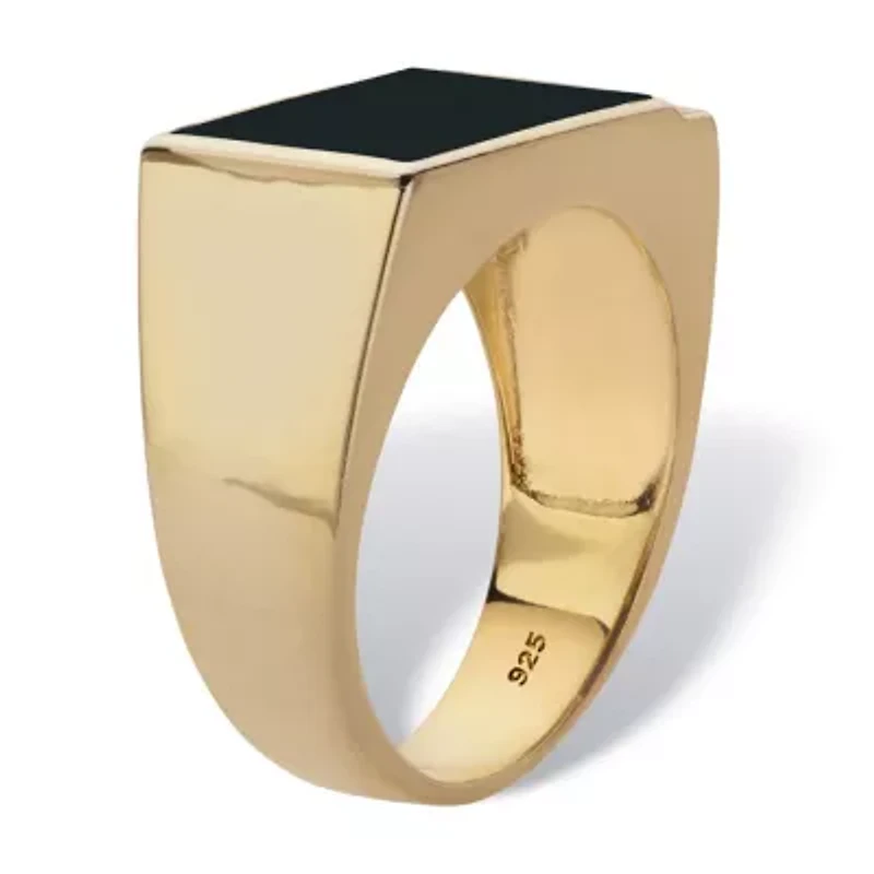 Men's Genuine Onyx and Diamond Accent Gold-Plated Silver Rectangular Ring