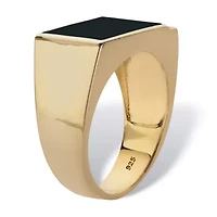 Men's Genuine Onyx and Diamond Accent Gold-Plated Silver Rectangular Ring