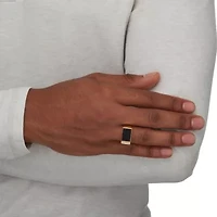 Men's Genuine Onyx and Diamond Accent Gold-Plated Silver Rectangular Ring