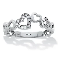 .09 TCW Diamond Sterling Silver Interchanging Dancing Hearts Ring
