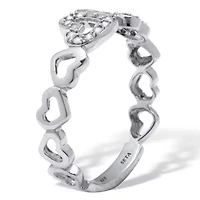 .09 TCW Diamond Sterling Silver Interchanging Dancing Hearts Ring