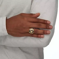 Men's Emerald-Cut Genuine Black Onyx Gold-Plated Praying Hands Two-Tone Ring