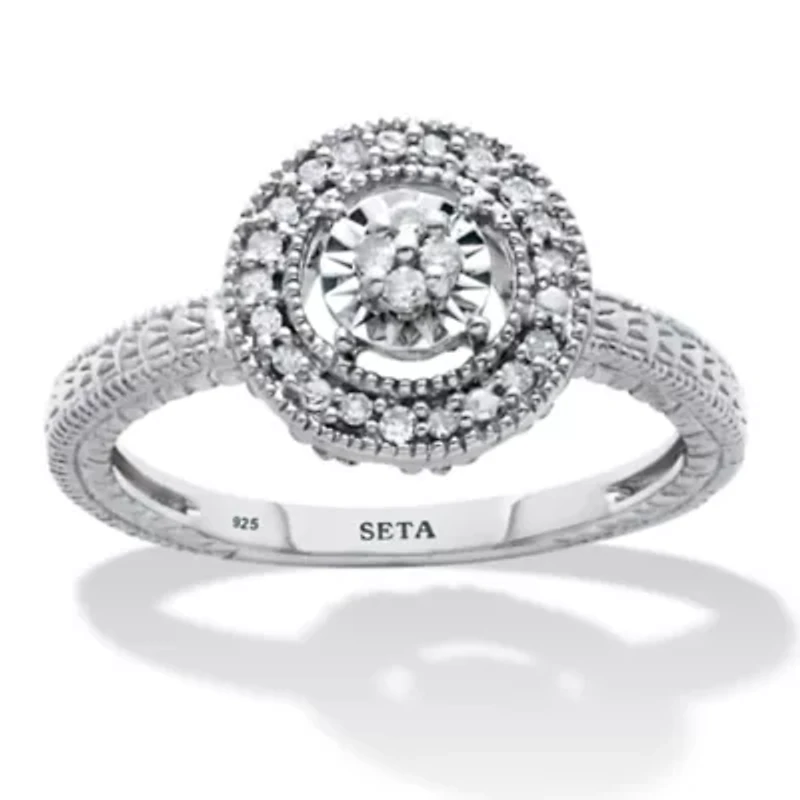 .10 TCW Diamond Sterling Silver Halo Ring