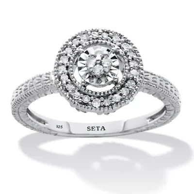 .10 TCW Diamond Sterling Silver Halo Ring