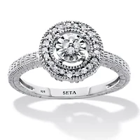 .10 TCW Diamond Sterling Silver Halo Ring
