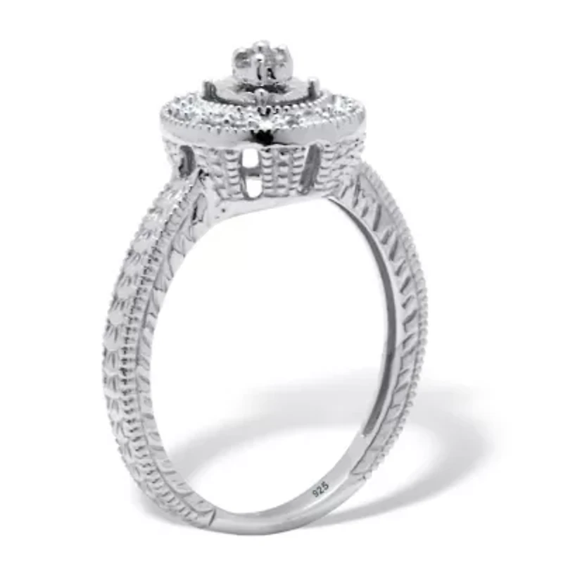 .10 TCW Diamond Sterling Silver Halo Ring