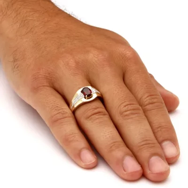 Men's 1.42 Cttw. Oval-Cut Garnet Gold-Plated Sterling Silver Ring