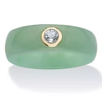 .30 TCW Genuine Green Jade and White Topaz Solid 10k Yellow Gold Ring