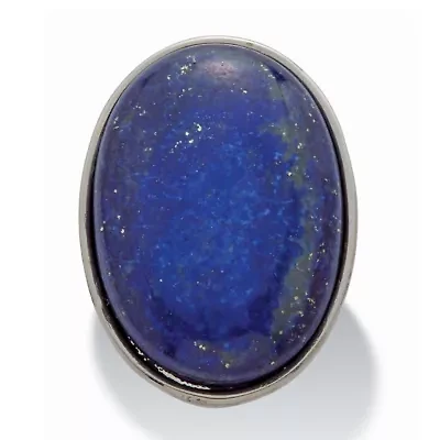 Oval Genuine Blue Lapis Platinum-Plated Ring