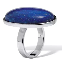 Oval Genuine Blue Lapis Platinum-Plated Ring