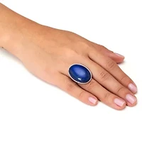 Oval Genuine Blue Lapis Platinum-Plated Ring