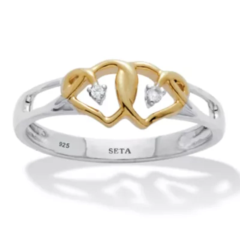 .03 TCW Diamond Tutone Sterling Silver Interlocking Heart Ring