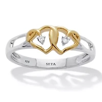 .03 TCW Diamond Tutone Sterling Silver Interlocking Heart Ring