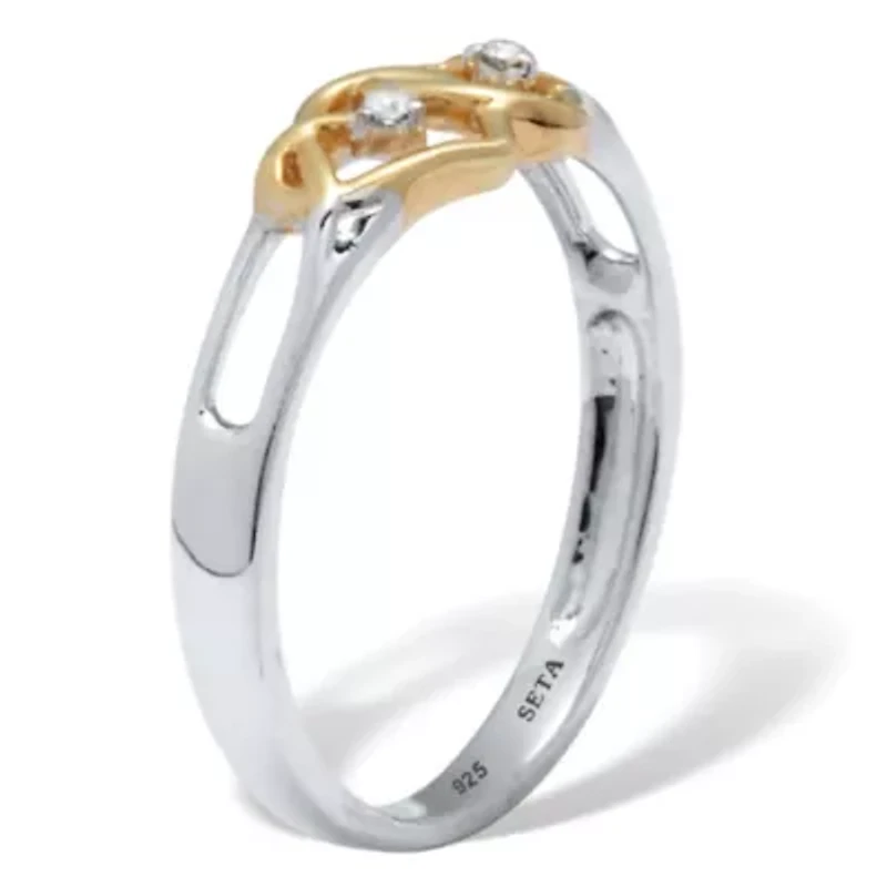 .03 TCW Diamond Tutone Sterling Silver Interlocking Heart Ring