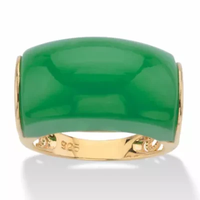 Genuine Green Jade 14k Gold-plated Sterling Silver Lucky Symbols Dome Ring