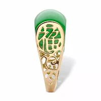 Genuine Green Jade 14k Gold-plated Sterling Silver Lucky Symbols Dome Ring