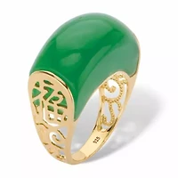 Genuine Green Jade 14k Gold-plated Sterling Silver Lucky Symbols Dome Ring