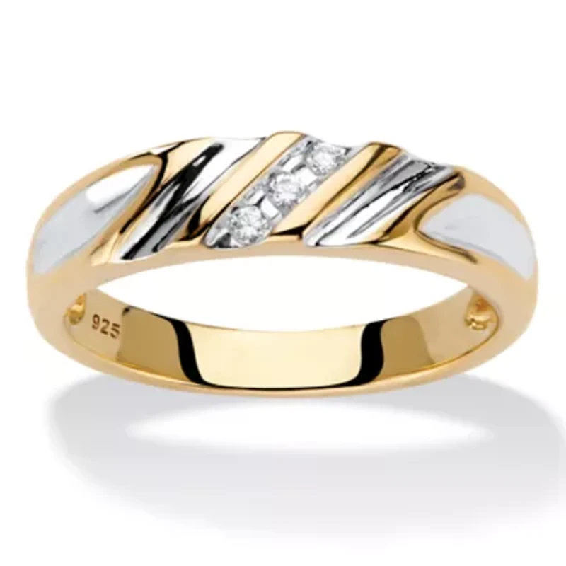 Men's Diamond Accent Two-Tone Gold-Plated Sterling Silver Diagonal Wedding Band