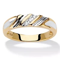 Men's Diamond Accent Two-Tone Gold-Plated Sterling Silver Diagonal Wedding Band
