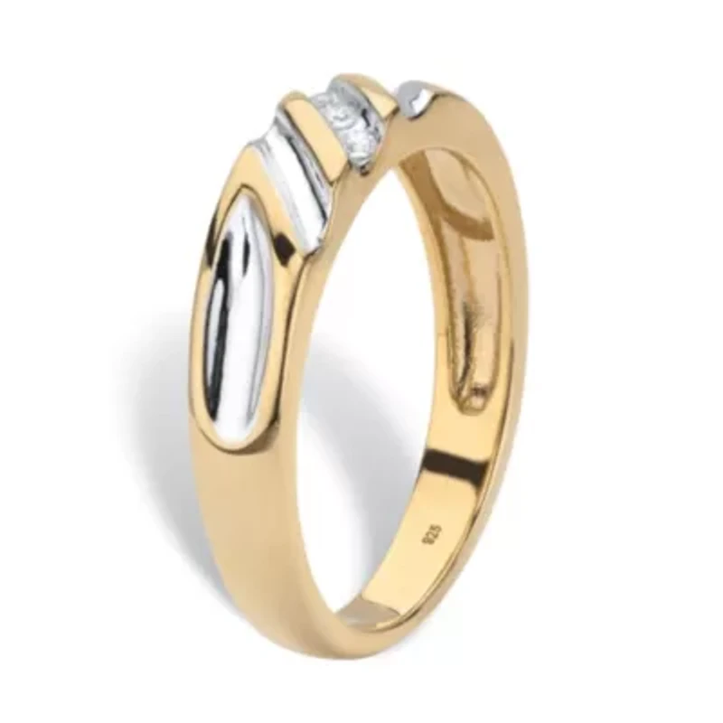 Men's Diamond Accent Two-Tone Gold-Plated Sterling Silver Diagonal Wedding Band