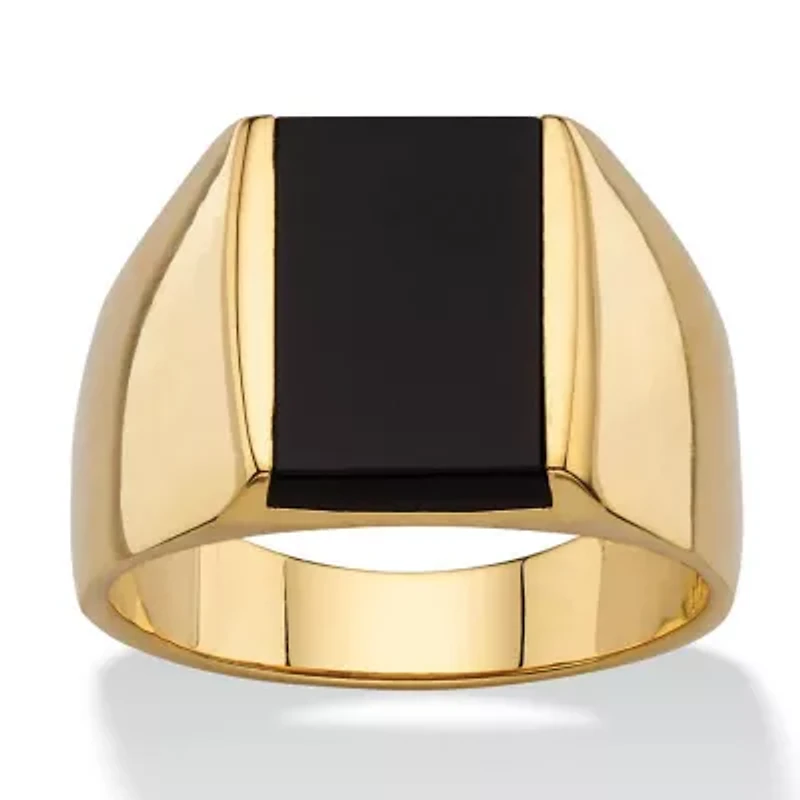 Men's Emerald-Cut Genuine Black Onyx Gold-Plated Classic Ring