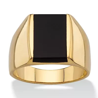 Men's Emerald-Cut Genuine Black Onyx Gold-Plated Classic Ring