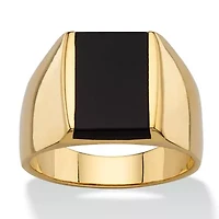 Men's Emerald-Cut Genuine Black Onyx Gold-Plated Classic Ring