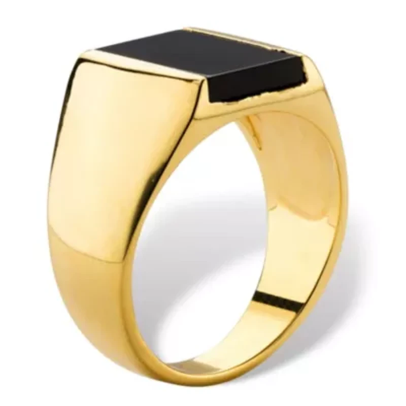 Men's Emerald-Cut Genuine Black Onyx Gold-Plated Classic Ring