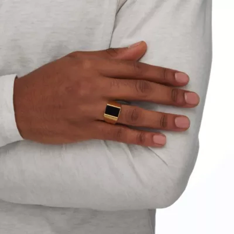 Men's Emerald-Cut Genuine Black Onyx Gold-Plated Classic Ring