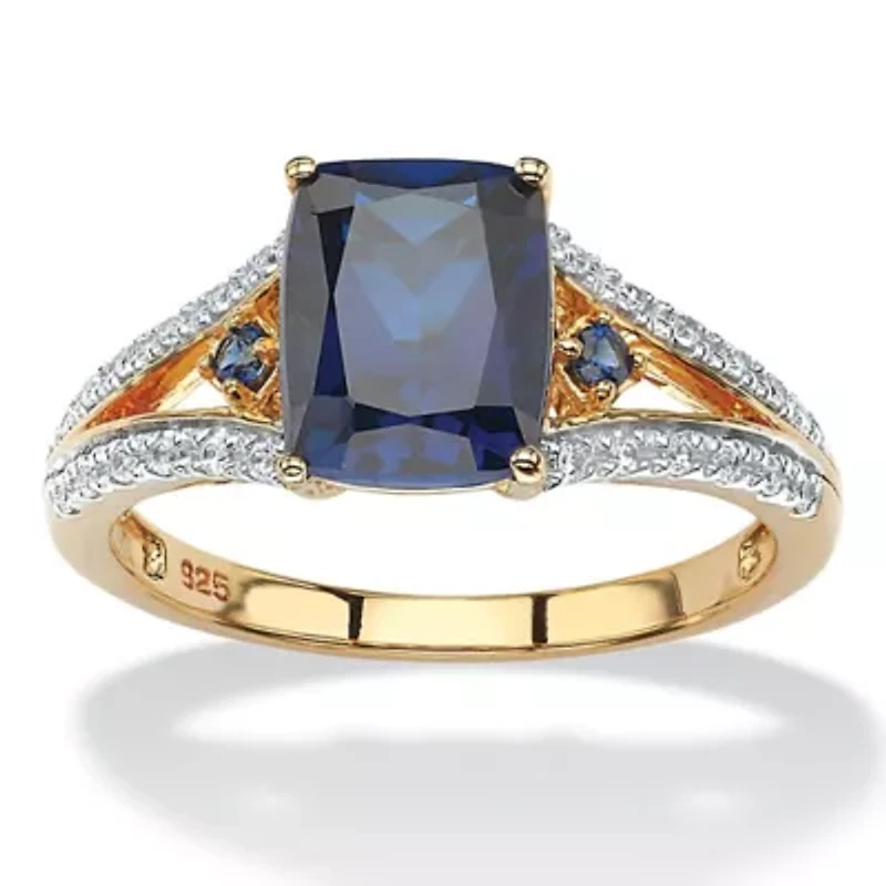 Lab Created 2.50 TCW Blue Sapphire and CZ Ring 18k Gold-plated Sterling Silver