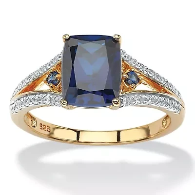 Lab Created 2.50 TCW Blue Sapphire and CZ Ring 18k Gold-plated Sterling Silver