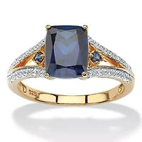 Lab Created 2.50 TCW Blue Sapphire and CZ Ring 18k Gold-plated Sterling Silver