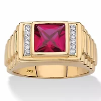 Lab Created Men's 1.42 Cttw. Gold-Plated .925 Silver Red Ruby & Diamond Accent Ring