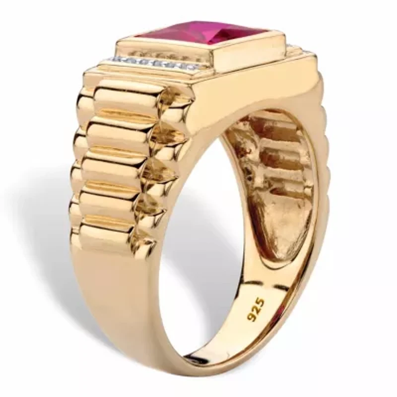 Lab Created Men's 1.42 Cttw. Gold-Plated .925 Silver Red Ruby & Diamond Accent Ring