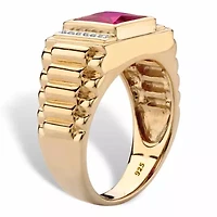 Lab Created Men's 1.42 Cttw. Gold-Plated .925 Silver Red Ruby & Diamond Accent Ring