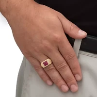 Lab Created Men's 1.42 Cttw. Gold-Plated .925 Silver Red Ruby & Diamond Accent Ring