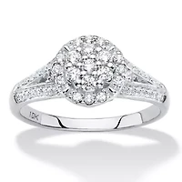 1/2 Cttw. Round Diamond Solid 10k White Gold Engagement Cluster Ring