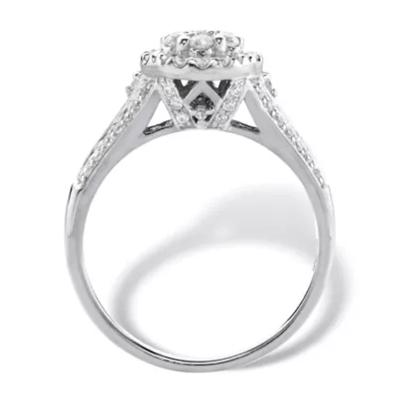 1/2 Cttw. Round Diamond Solid 10k White Gold Engagement Cluster Ring