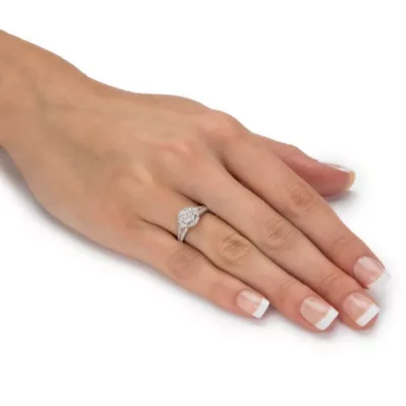 1/2 Cttw. Round Diamond Solid 10k White Gold Engagement Cluster Ring