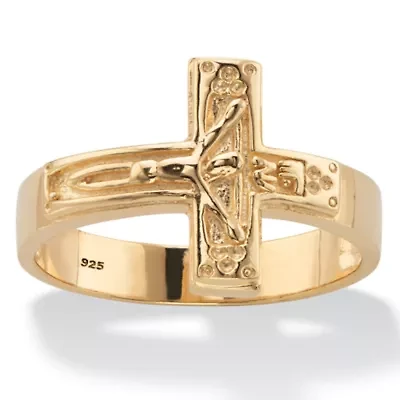 Men's Gold-Plated Sterling Silver Horizontal Crucifix Cross Ring