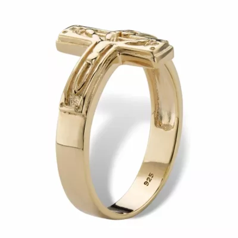 Men's Gold-Plated Sterling Silver Horizontal Crucifix Cross Ring