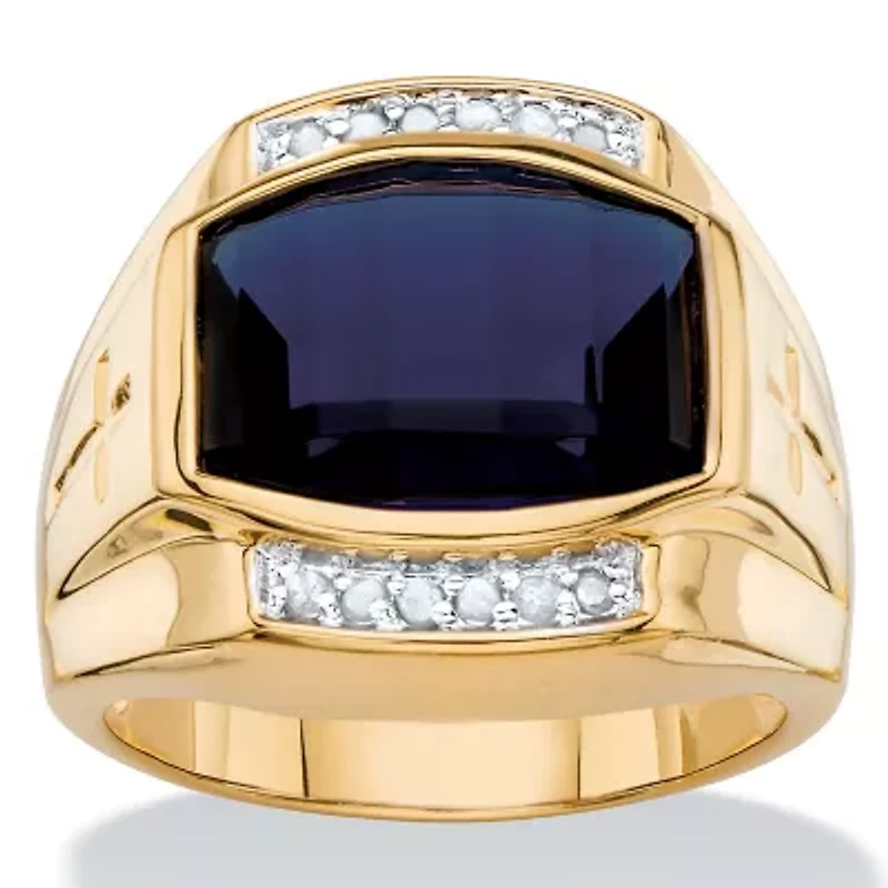 Lab Created Men's 7.61 TCW Blue Sapphire and Diamond Yellow Gold-Plated Ring
