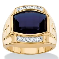 Lab Created Men's 7.61 TCW Blue Sapphire and Diamond Yellow Gold-Plated Ring