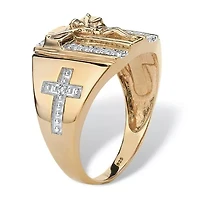 Men's 1/10 TCW Gold-Plated Sterling Silver Diamond Crucifix Cross Ring