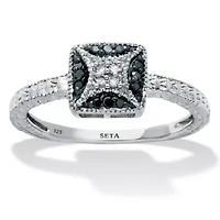 .10 TCW Black and White Diamond Sterling Silver Square Ring