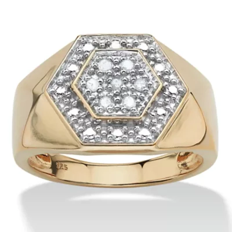 Men's 1/10 TCW Round Diamond 18k Gold-plated Sterling Silver Hexagon-Shape Ring