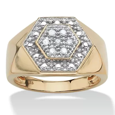 Men's 1/10 TCW Round Diamond 18k Gold-plated Sterling Silver Hexagon-Shape Ring