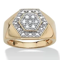Men's 1/10 TCW Round Diamond 18k Gold-plated Sterling Silver Hexagon-Shape Ring